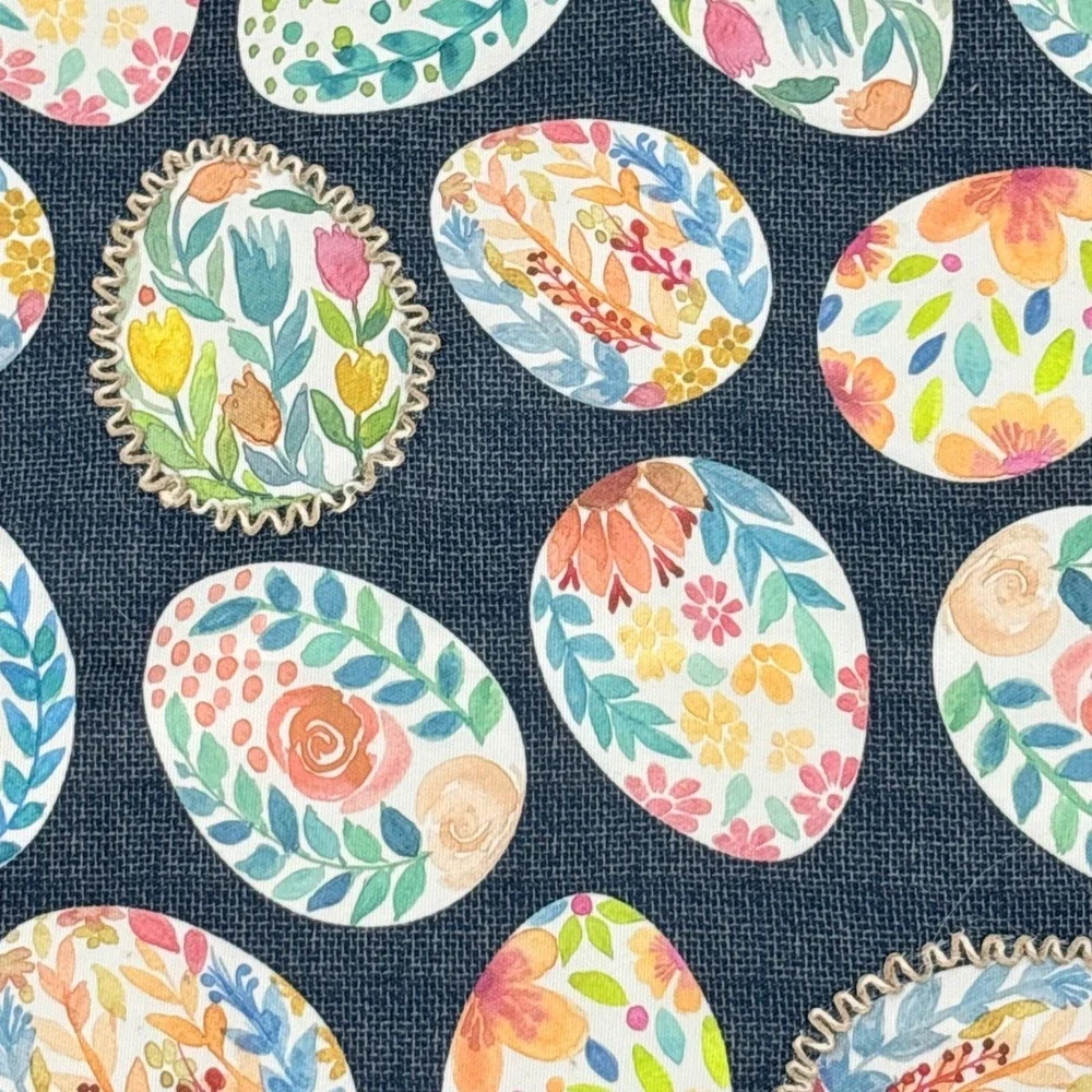 Tabitha‎ Webb Easter Table Runner Watercolor Floral Navy Blue Textured Fabric